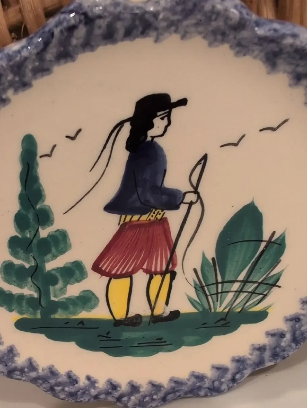 Henriot Quimper Pottery Dish Wall Plaque Breton Woman & Man France Set of 2